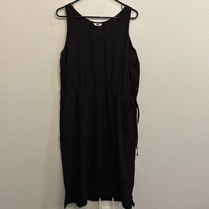 UNIQLO black sleeveless dress SIZE L scoop neck cinch tie at waist with pockets